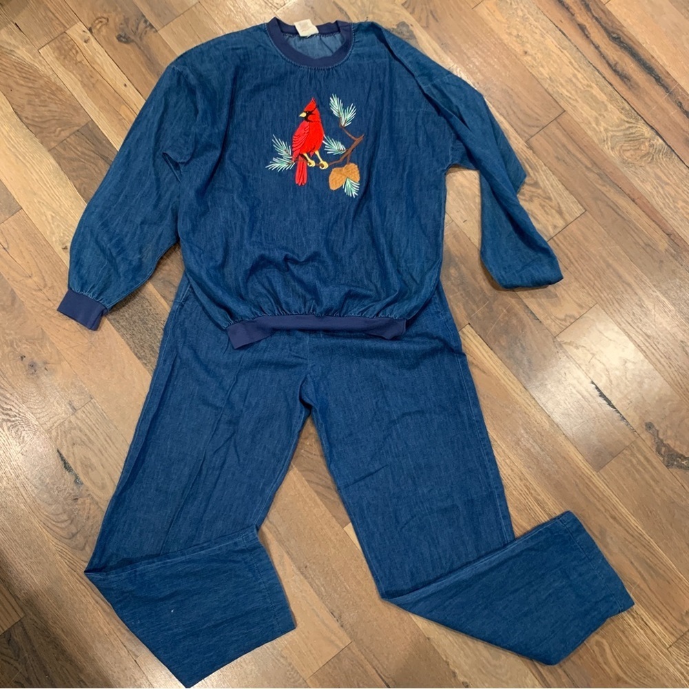 Vintage Denim Embroidered Pant Set Size Medium